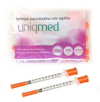 Seringa para insulina 1,0mL c/ agulha 12,7 x 0,33mm pct c/ 10 - Uniqmed