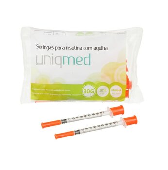 Seringa para insulina 1,0mL c/ agulha 8 x 0,30mm pct c/ 10 - Uniqmed