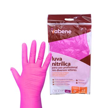 Luva de Nitrilo Rosa s/ pó 12 unidades - Vabene