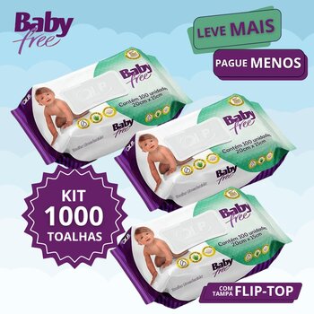 Kit 10 Lenços/Toalhas Umedecidas Baby Free Pct c/100 - QLB