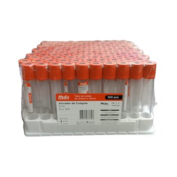 Tubo Para Coleta de Sangue à Vácuo 9ml Plástico c/ Ativador C/ 100 - Medix