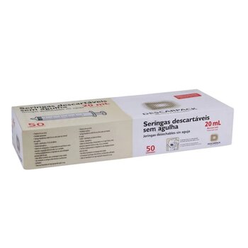 Seringa Descartável s/ Ag. 20ml Luer Lock c/50 - Descarpack