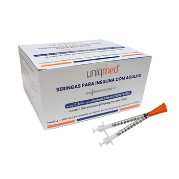 Seringa Para Insulina 0,5ml 6 x 0,25mm cx c/ 100 - Uniqmed