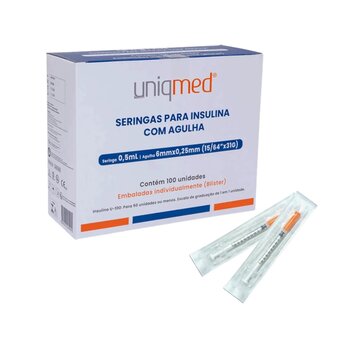 Seringa Para Insulina 0,5ml 6x0,25mm Cx C/ 100 - Uniqmed