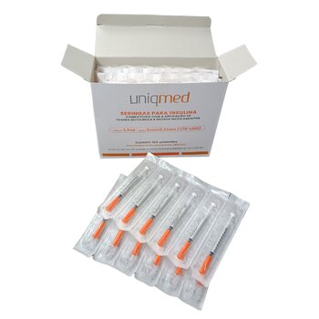 Seringa Para Insulina 0,5ml 5x0,23mm Cx C/ 100 - Uniqmed