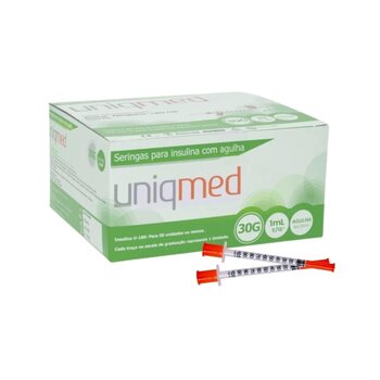 Seringa para insulina 1,0mL c/ agulha 8 x 0,30mm cx c/ 100 - Uniqmed