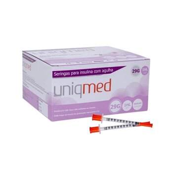 Seringa para insulina 1,0mL c/ agulha 12,7 x 0,33mm cx c/ 100 - Uniqmed